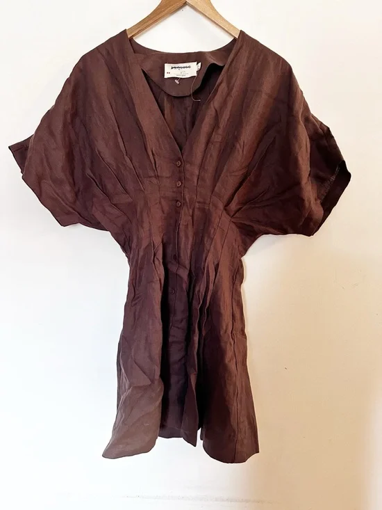 Anthropologie The Tobie Linen Pleated Mini Shirt Dress by Exquise - Picture 8 of 10